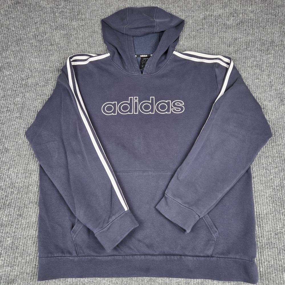 Adidas Men's Navy Blue Hoodie Sweatshirt Classic Logo 3 Stripe Size XL